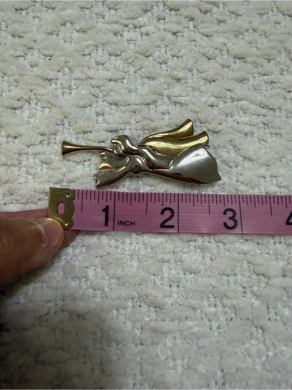 Liz Claiborne Christmas Winged Angel Horn Music Brooch Pin Silver Gold Tone